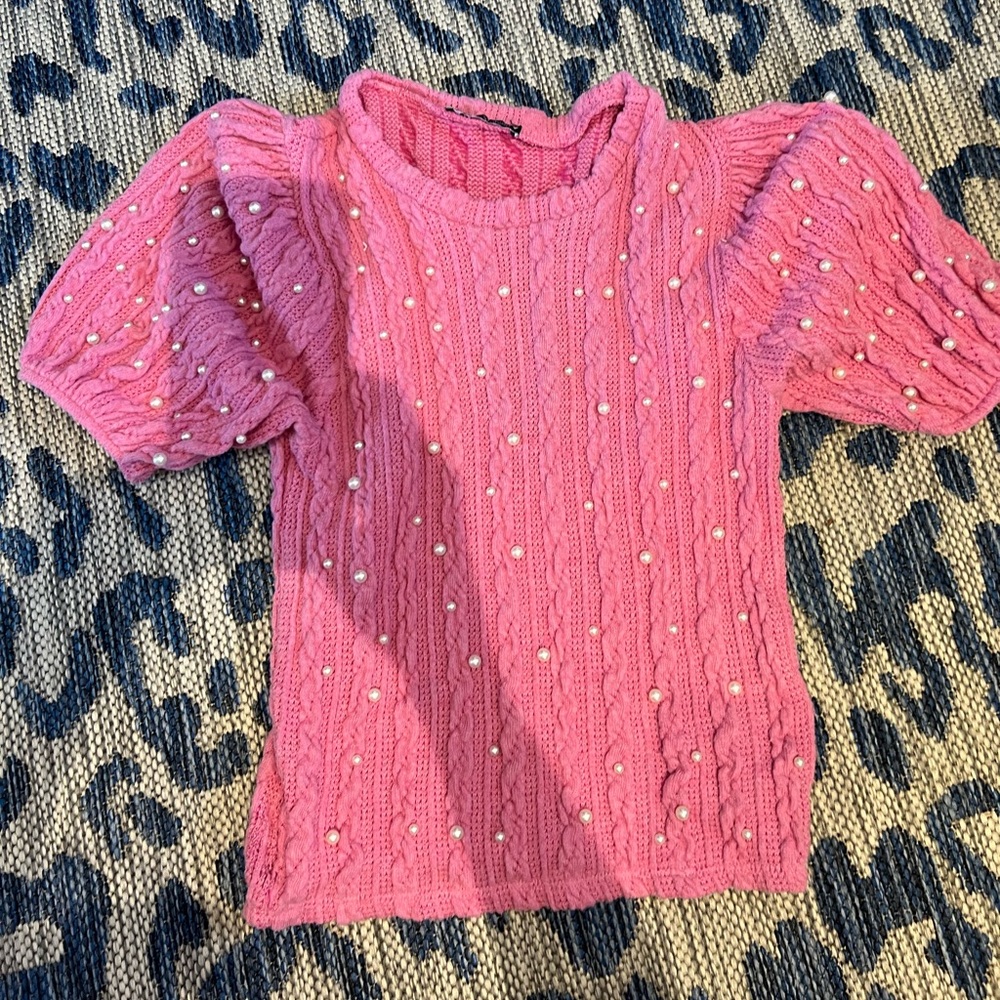 Zara pink knit pearl sweater size medium